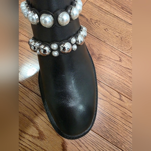 Zara Pearl Strap Black Leather Chelsea Boots Blogger Fav 38 - Picture 9 of 16